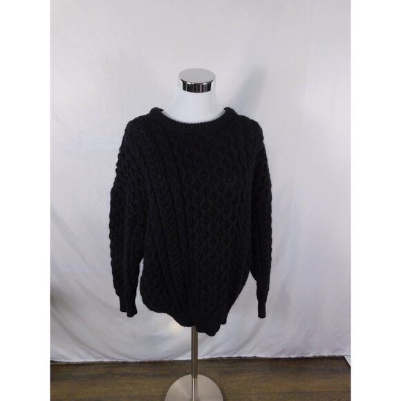 Connemara Woollen Mills Sweater 2XL Black Aran Cable Fisherman Ireland - Picture 1 of 12